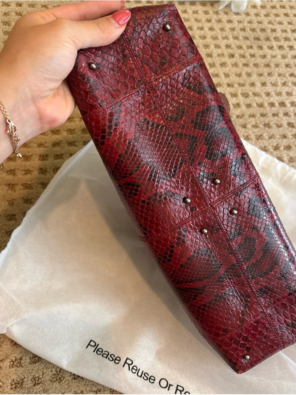 Tod's Red Python-Effect Leather Tote - Picture 6 of 6